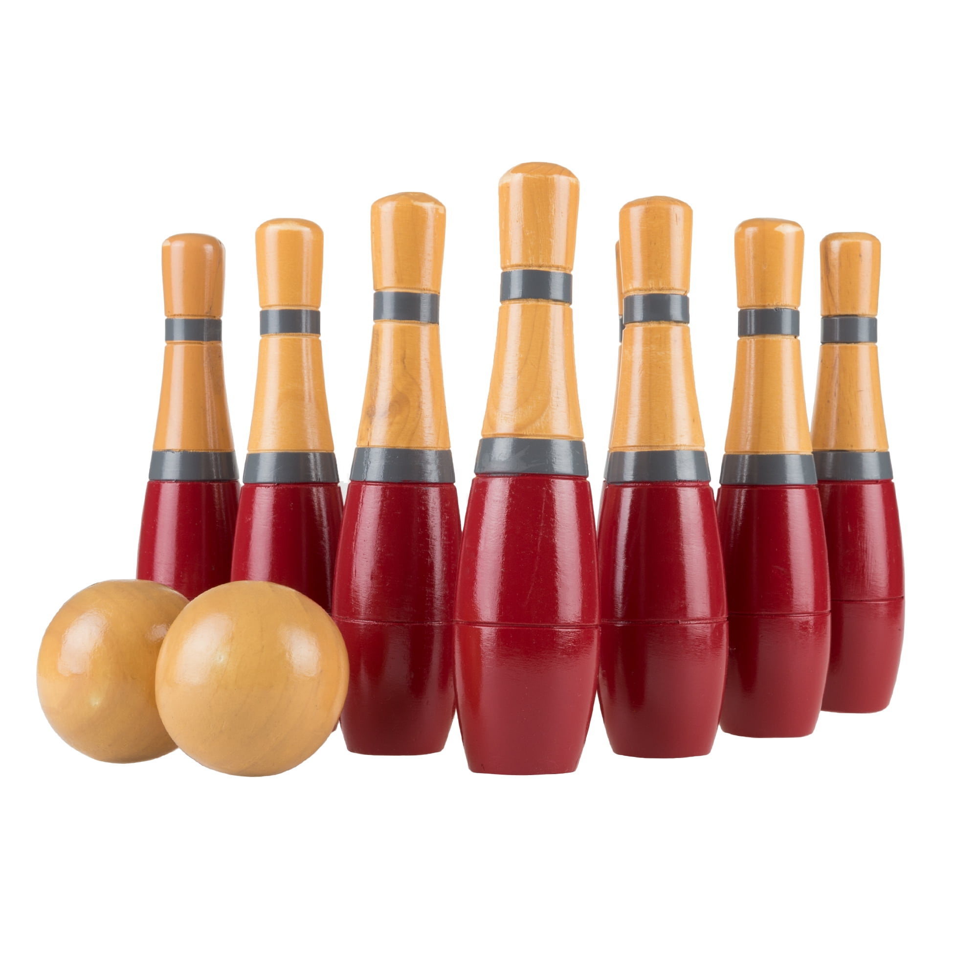 Lawn Bowling, 8 inch Tall Wooden Lawn Game, Indoor & Outdoor Toy, Adults & Kids, Red and Gray, by Hey! Play!