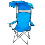Lawn Chair, Camping Chair with Canopy Shade, Portable Folding Chair with Sun Shade, Cup Holder, Side Pocket, for Outdoor, Beach (Blue)