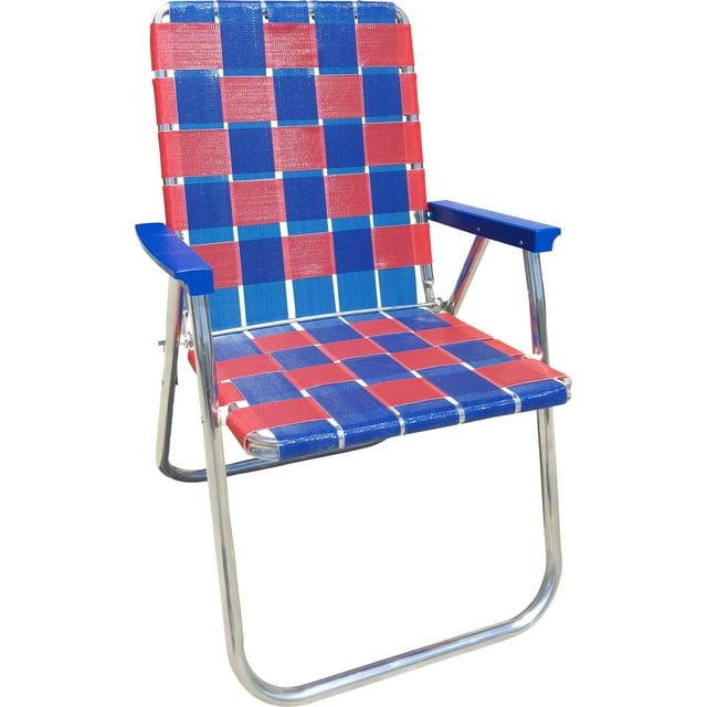 Lawn Chair USA American Made Folding Aluminum Webbing Chair for Adult and Children | Blue / Red