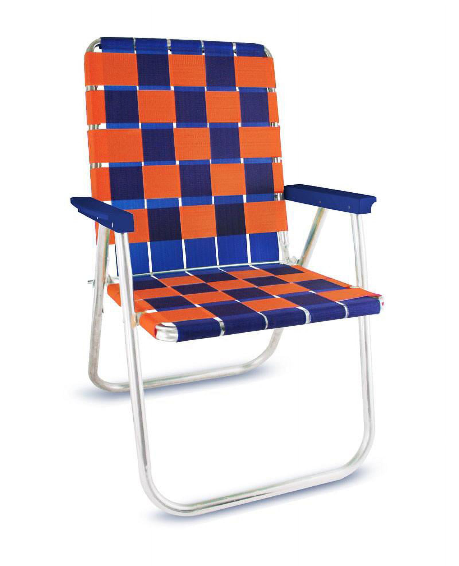 Lawn Chair USA Classic Folding Aluminum Webbed Chair | Blue/ Orange with Blue Arms - image 1 of 7