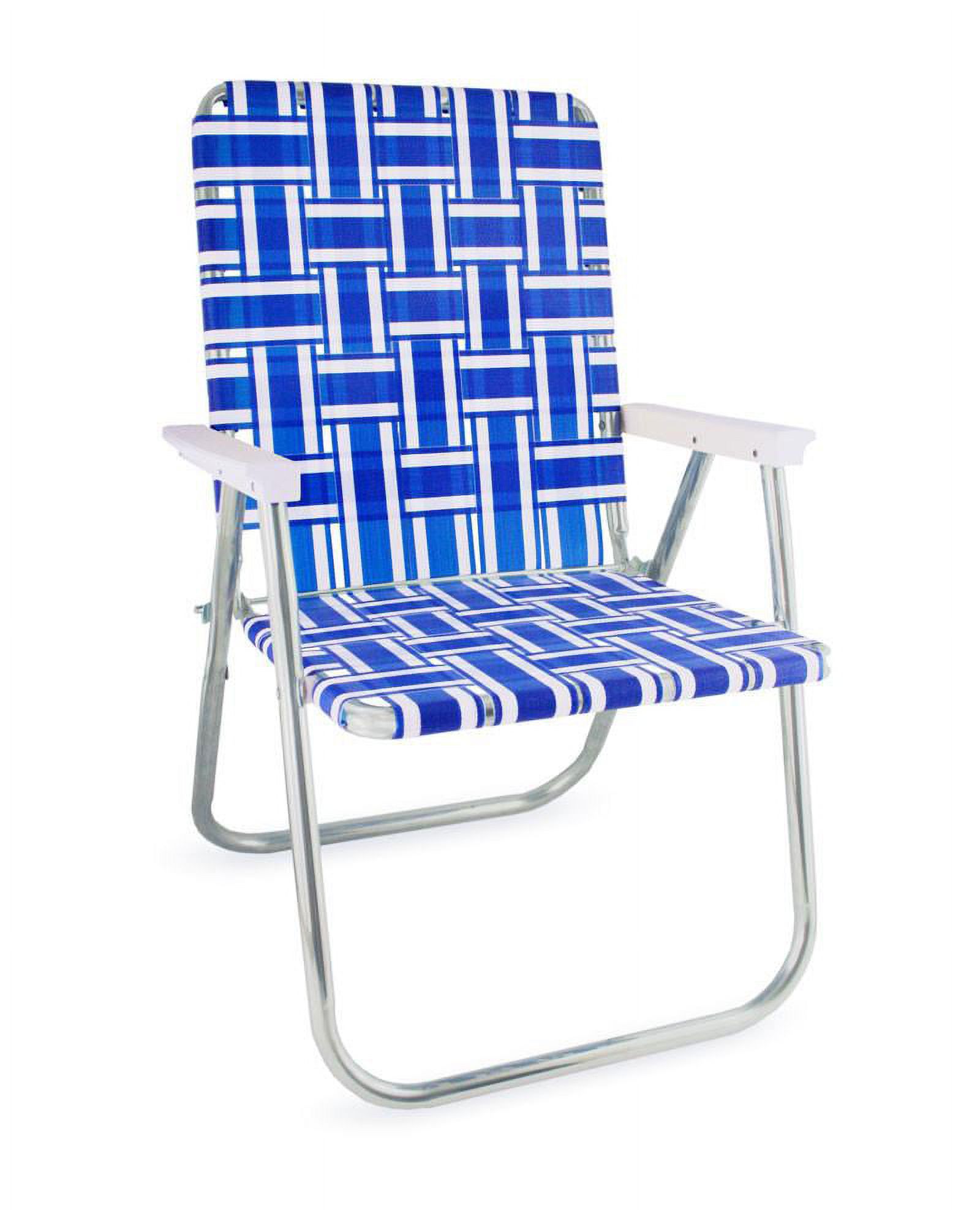 Lawn Chair USA Classic Folding Aluminum Webbed Chair | Blue/ White with White Arms - image 1 of 7