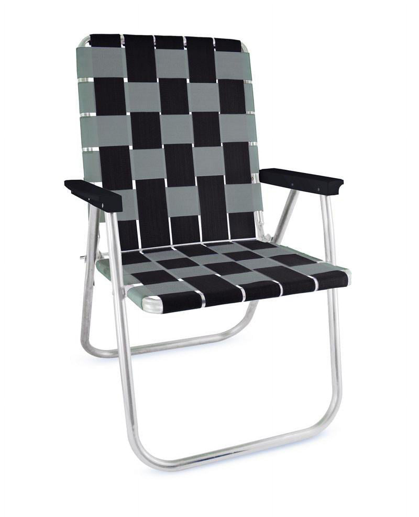 Lawn Chair USA - Classic Folding Aluminum Webbed Chair - Durable, Portable, and Comfortable Outdoor Chair - Ideal for Camping, Sports, and Concerts - Black and Silver with White arms - image 1 of 7