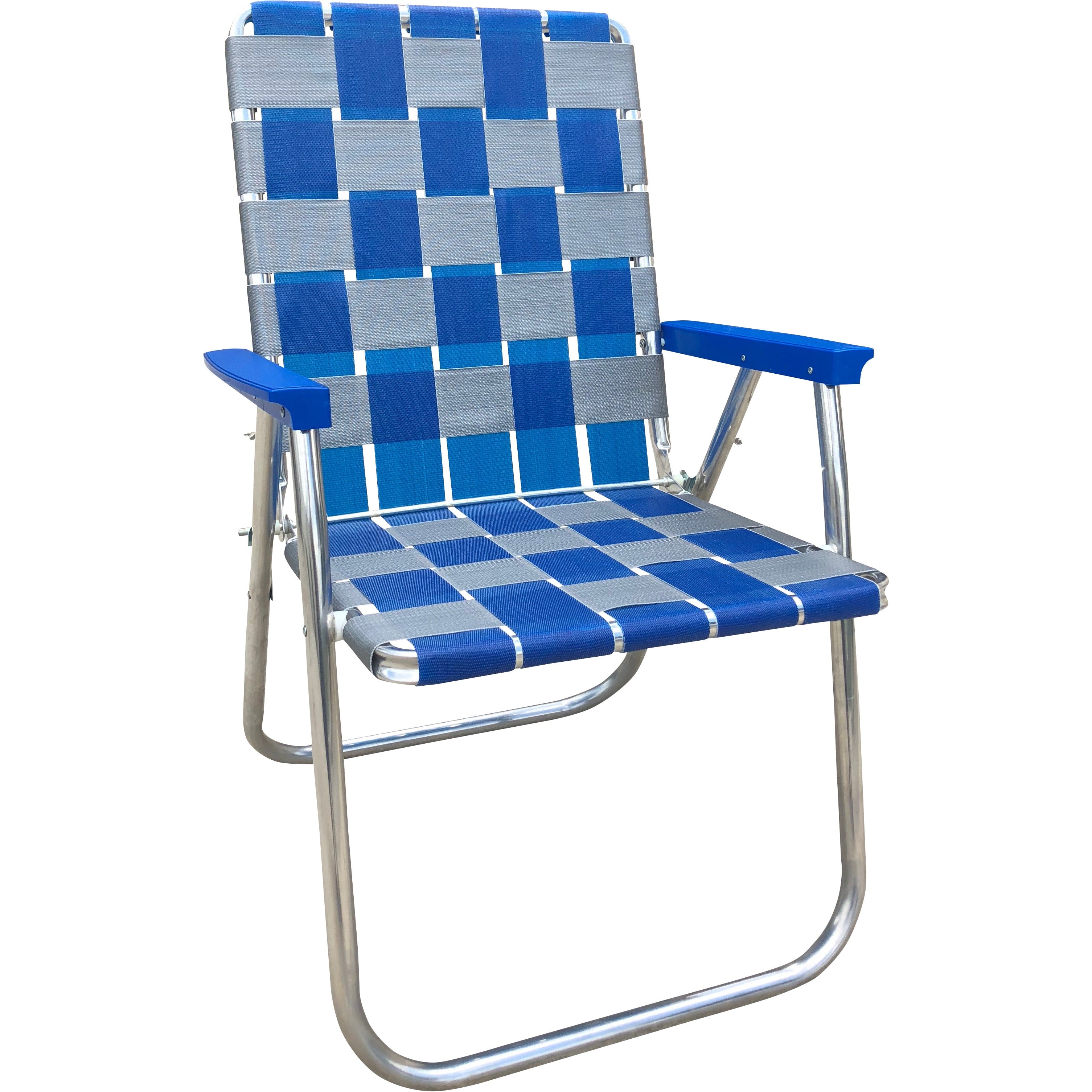 Lawn Chair USA - Classic Folding Aluminum Webbed Chair - Durable, Portable, and Comfortable Outdoor Chair - Ideal for Camping, Sports, and Concerts - Blue and Silver with Blue arms - image 1 of 7