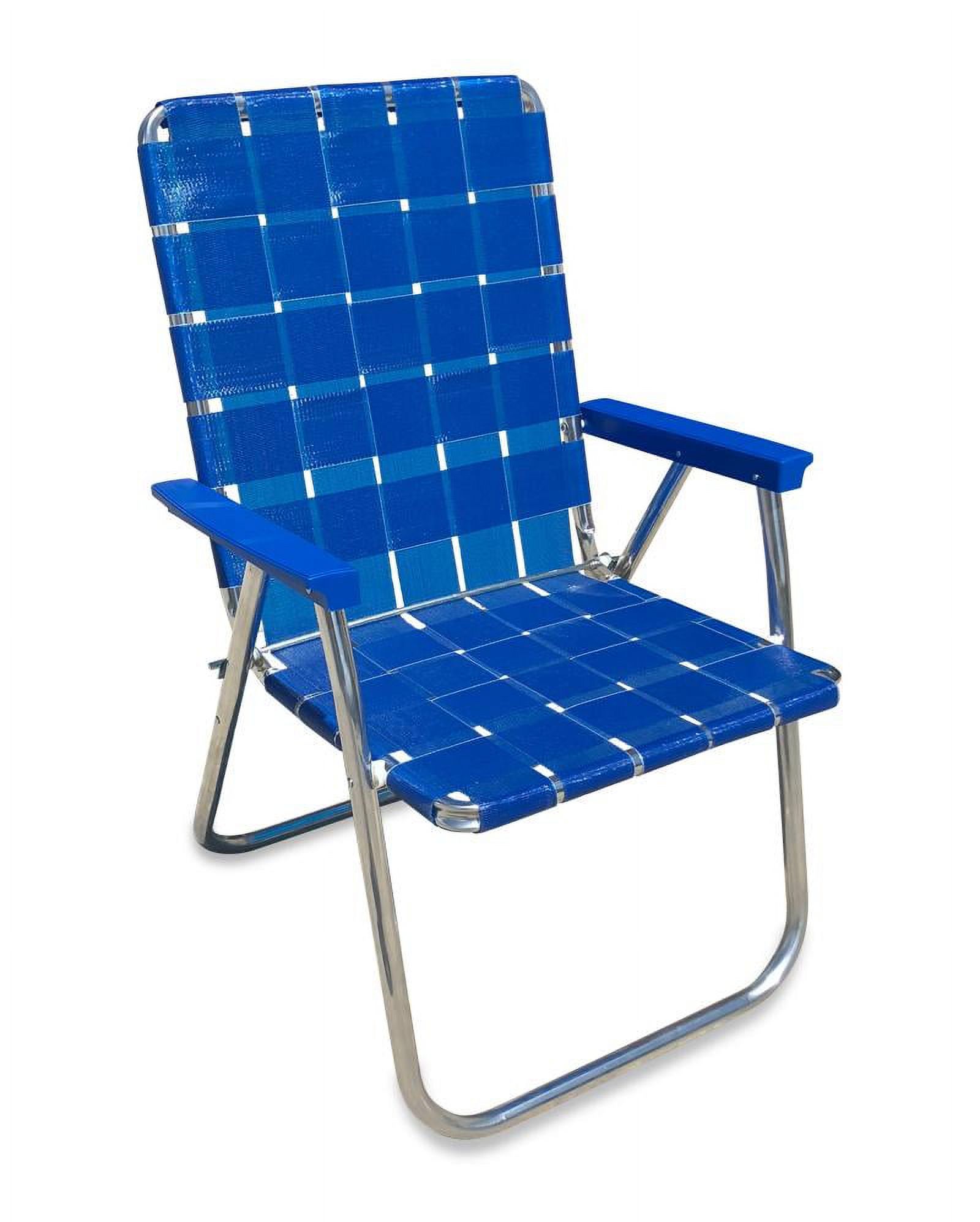 Lawn Chair USA - Classic Folding Aluminum Webbed Chair - Durable, Portable, and Comfortable Outdoor Chair - Ideal for Camping, Sports, and Concerts - Blue Wave with Blue arms - image 1 of 7