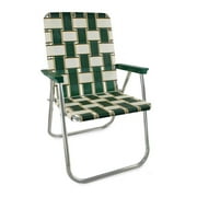 Lawn Chair USA - Classic Folding Aluminum Webbed Chair - Durable, Portable, and Comfortable Outdoor Chair - Ideal for Camping, Sports, and Concerts - Charleston With Green Arms