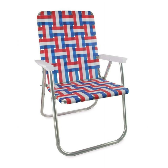 Lawn Chair USA Classic Folding Aluminum Webbed Chair | Old Glory with White Arms