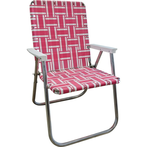 Lawn Chair USA - Classic Folding Aluminum Webbed Chair - Durable, Portable, and Comfortable Outdoor Chair - Ideal for Camping, Sports, and Concerts - Pink and White with White arms