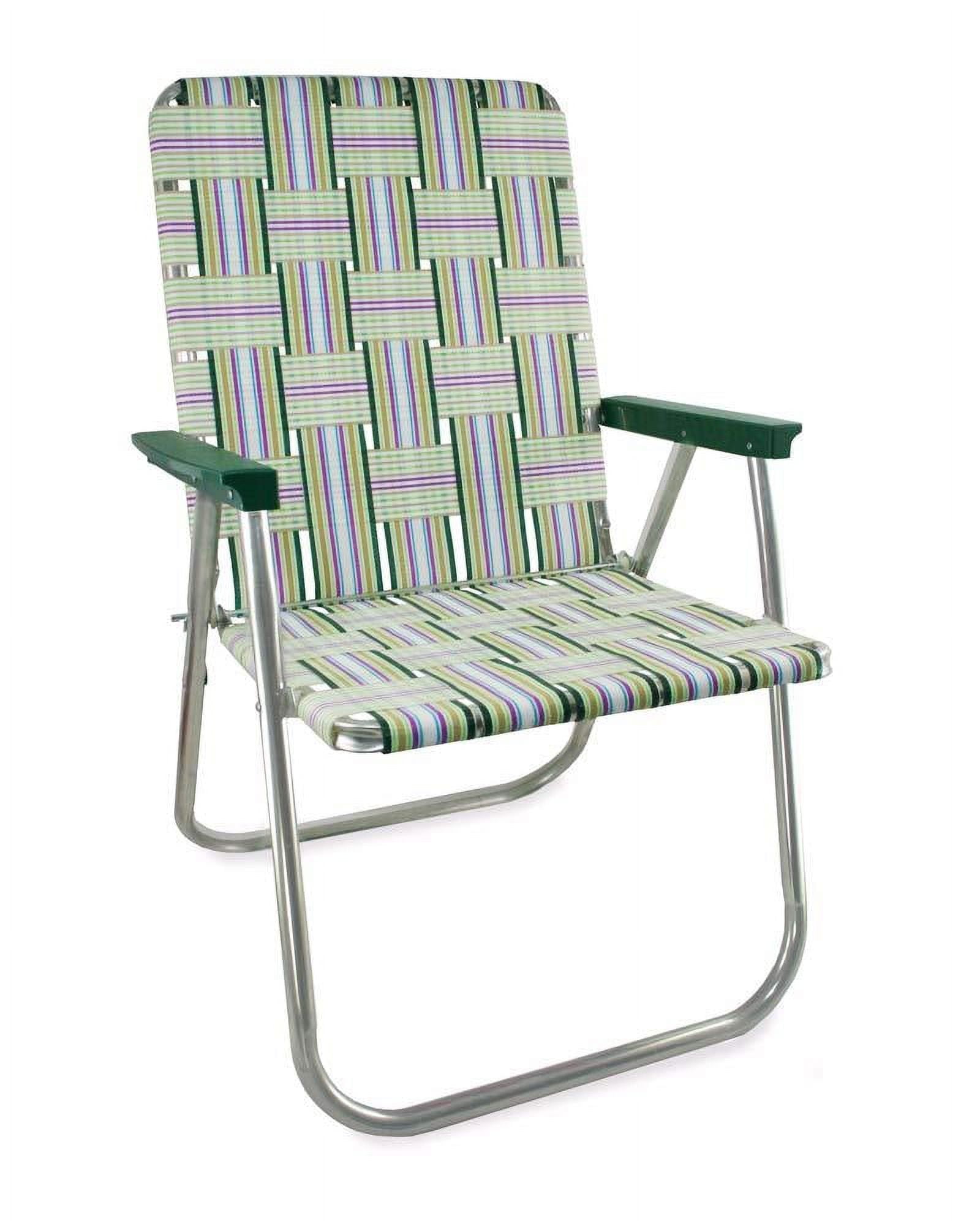 Spring Fling Classic Folding Aluminum Webbed Chair with Green Arms