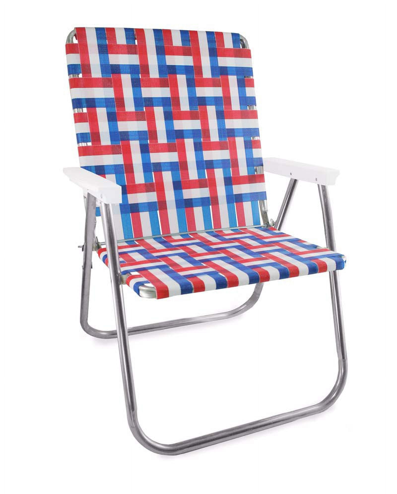 Lawn Chair USA - Classic Folding Aluminum Webbed Chair - Durable, Portable, and Comfortable Outdoor Chair - Ideal for Camping, Sports, and Concerts - Yellow//White with White arms