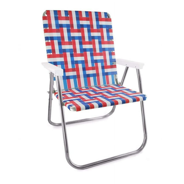 Lawn Chair USA Webbing Chair Magnum | Folding Aluminum Lawn Chair with UV-Resistant Webbing | For Camping | Sports and Beach | Old Glory with White Arms