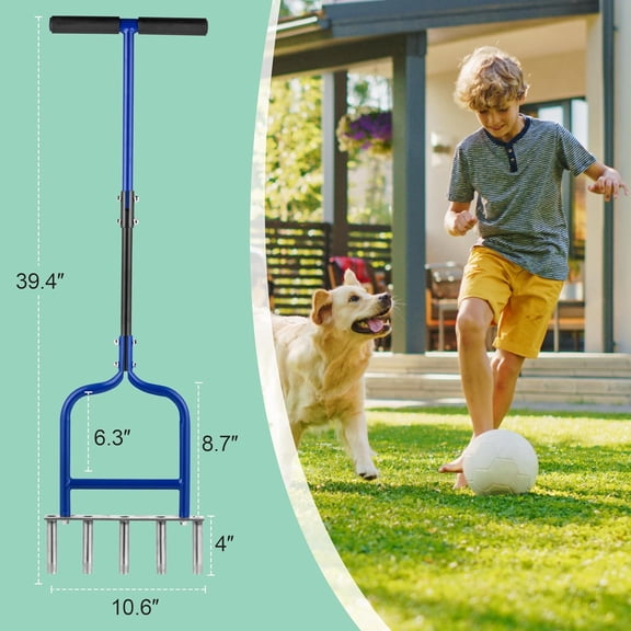 Lawn Coring Aerator, Stainless Steel 5 Corer Plug Aerator Tool with Soft Rubber Grip, Manual Grass Aerating Tool, Garden Tool & Cleaning Hand Tool for Loosening Soil and Improving Lawn Health.