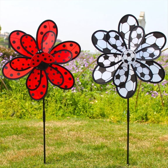 Lawn Decoration Wind Spinner Double Layer Pinwheels with Stake C