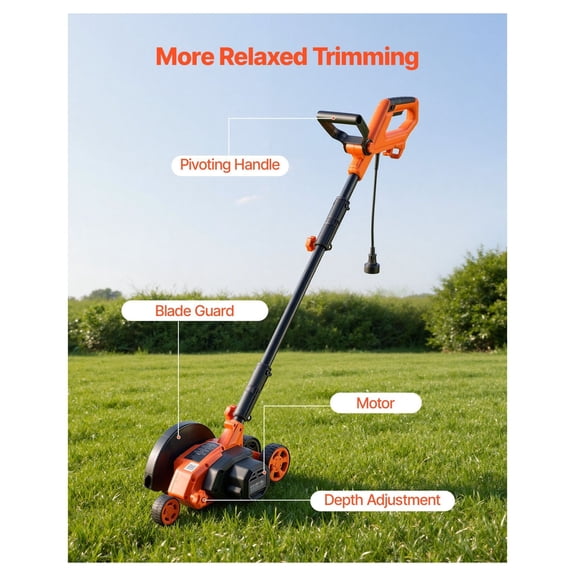 Lawn Edger 8 Inch 12 Amp Electric, 4000 RPM Corded Edger Tool with 3-Position Depth, Pivoting Handle, for Driveways, Lawns, Sidewalks