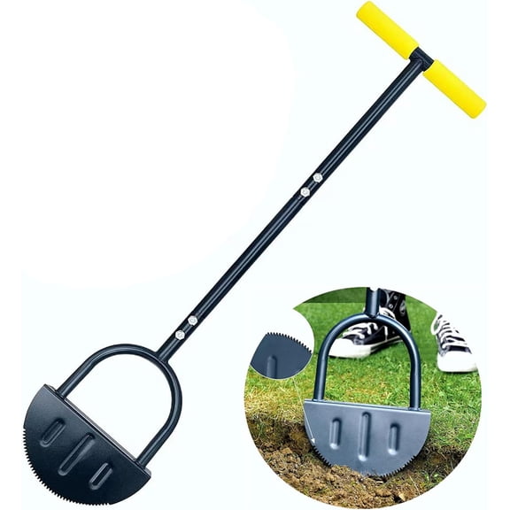Lawn Edger, Edger Lawn Tool 42in Border Edger with Tempered Spring Steel Blade Long Rubber Handle Wide Footplate Rustproof Manganese Steel Half Moon Edger for Garden Maintenance (Yellow)