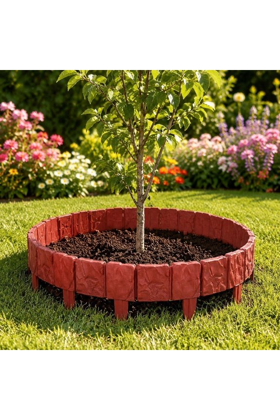 Lawn Edging Border, Flower Garden Border, Garden Boarders for Outdoor Edging, 5Pc 10X4X9 Inch No Dig Garden Edging Fence, Embossed Stone Finish That Blends with Hardscape