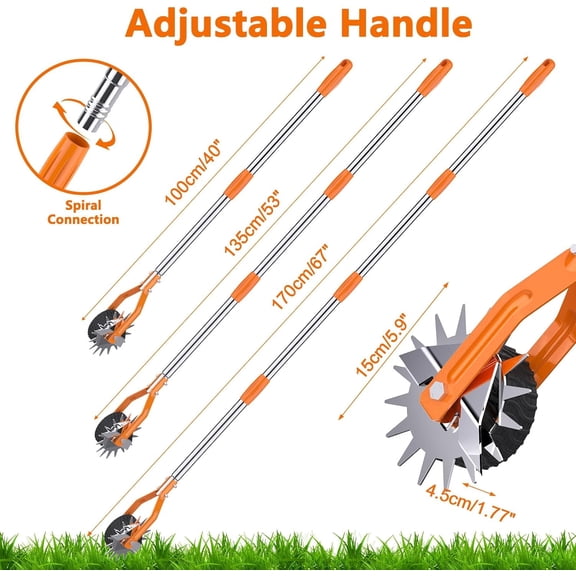 Lawn Edging Tool - 67-inch Wheeled Rotary Lawn Edger with Adjustable Stainless Steel Handle, Grass Edge Trimmer for Sidewalks, Driveways, and Landscaping (Orange)