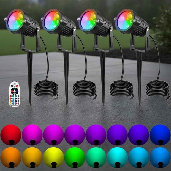 Lawn Flood Light Stake, 2-in-1 Waterproof Outdoor Remote controlled Landscape Lighting Spotlight Wall Light for Yard Garden Driveway Pathway Pool