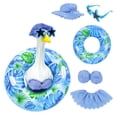 thumbnail image 1 of Lawn Goose Clothing, Porch Goose Bikini, Palm Leaf Print Inflatable Swim Ring, Blue Gingham Bathing Suit Set, 5-Piece Summer Statue Accessory with Sun Protection Hat, Flower Frame, 1 of 7