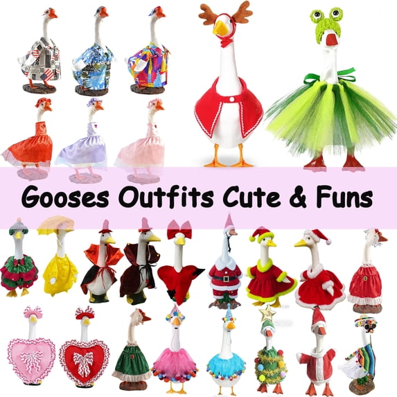 Lawn Goose Costume for Porch, White Goose Decorated Shirt, Outdoor Garden Courtyard Statue Outfit, Seasonal Holiday Lawn Goose Clothes, Festive Goose Display for Patio and Yard, HAODEJW
