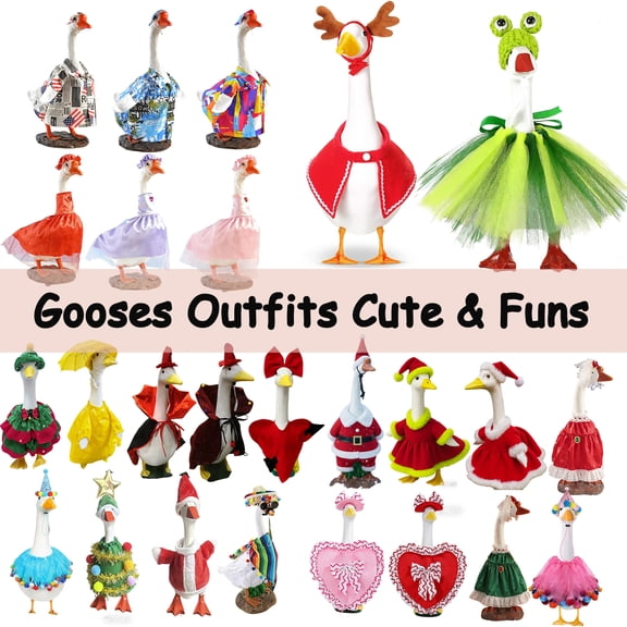 Lawn Goose Costume for Porch, White Goose Decorated Shirt Outfit, Outdoor Garden Courtyard Lawn Goose Statue Display, Seasonal Holiday Goose Clothes, Festive Yard Goose Costume, HAODEJW