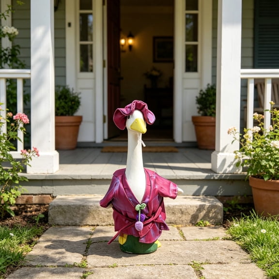 Lawn Goose Outfit Bathrobe & Hat, 23 Inch, Funny Removable Garden Patio Accessory for Front Porch, All Seasons Yard Decoration