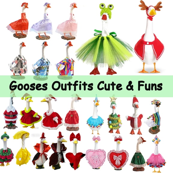 Lawn Goose Outfit for Porch, White Goose Decorated Shirt Costume, Outdoor Garden Courtyard Lawn Goose Figurine Display, Seasonal Holiday Goose Outfit, Festive Patio and Yard Goose Clothes, HAODEJW