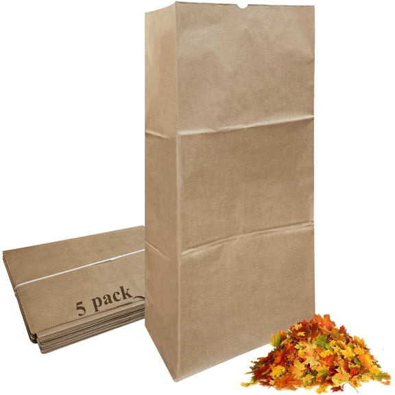 Lawn & Leaf Bags, heavy-duty 2-layer Brown paper, Home and Garden Yard Waste Compost Refuse Paper Bags (30 Gallon5pack)
