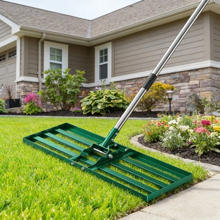 Lawn Leveling Rake, 30" x 10" Ground Plate with 6FT Adjustable Extra Long Handle Stainless Steel for Yard Garden, Heavy Duty Effort-Saving Leveling Soil Sand Spreading Dirt Top Dressing