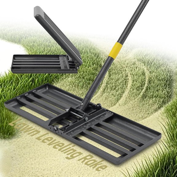 Lawn Leveling Rake 30”x10” Large Heavy Duty Metal Lawn Leveler with Long Adjustable Handle Proffesional Yard Leveling Rake for Soil Dirt Sand Compost Efficient Lawn Leveling Tool (Foldable 6FT)