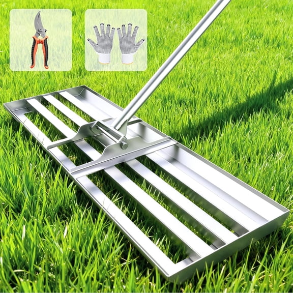 Lawn Leveling Rake, 304 Stainless Steel Lawn Leveler Tool with Curved Edge, Adjustable 3-Section Handle, Topdressing Rake for Soil, Sand, Compost, Yard Garden