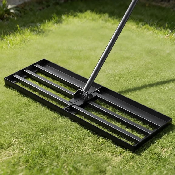 Lawn Leveling Rake 30x10 Inch - Adjustable 47-77 Inch Handle, 180 Rotating Head, Heavy-Duty Rust-Resistant Steel for Lawns, Golf Courses, Driveways
