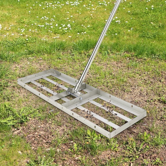 Lawn Leveling Rake 30x10 Inch Heavy Duty Ground Leveler with 59 Inch Stainless Steel Handle for Yard Backyard Dirt Ground Leveling and Soil Preparation