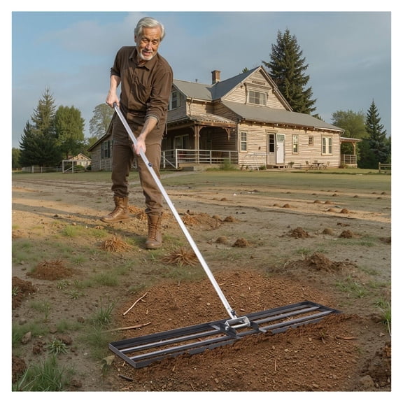 Lawn Leveling Rake - 48x10 inch Soil Leveler with 83.9in Handle - Adjustable Height, Rust-Resistant Carbon Steel Lawn Leveler for Yard, Golf Course