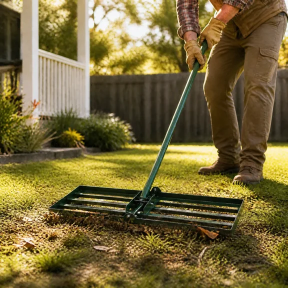 Lawn Leveling Rake 79.5" Long Handle, Heavy Duty Garden Tool for Compost Sand Soil Leveling, Farm Golf Course Backyard, Iron Rake with Detachable Handle, Green