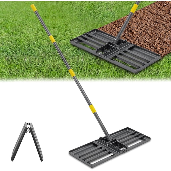 Lawn Leveling Rake, Heavy Duty 30"x10" Foldable Leveler Plate, 5FT Adjustable Stainless Steel Leveling Rake, Reinforced Welds Level rake for Soil, Dirt, Ground, Yard, Top Dressing, Landscapin