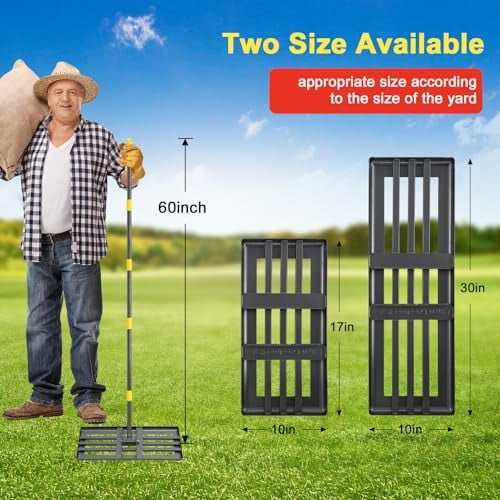 Lawn Leveling Rake - Heavy Duty 30"x10" Stainless Steel Leveler Plate,Reinforced Welds,28-60" Adjustable, Anti Flipping Smooth Edge,for Soil, Dirt,Ground,Yard Top Dressing,Landscaping