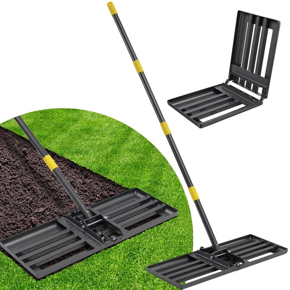 Lawn Leveling Rake, Heavy Duty Lawn Leveler with 17" x 10" Rakes Head Plate No Flipping, Smooth Garss Topsoil Dirt Sand, Metal Ground Leveling Tool with 5 ft Long Handle for Yard Garden Golf Course