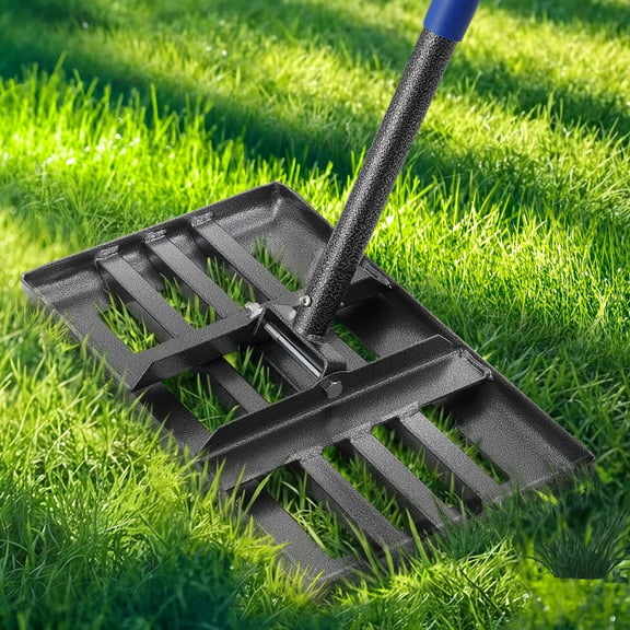 Lawn Leveling Rake, Heavy Duty Lawn Leveler with 17" x 10" Rakes Head Plate No Flipping, Smooth Garss Topsoil Dirt Sand, Metal Ground Leveling Tool with 5 ft Long Handle for Yard Garden Golf Course