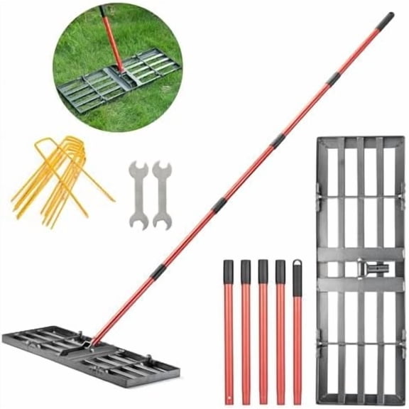 Lawn Leveling Rake - Lawn Leveler with 78" Adjustable Steel Handle, 30"x10" Ground Plate for Yard, Grass, Level Soil, Dirt Ground or Golf Field$$Garden & Patio