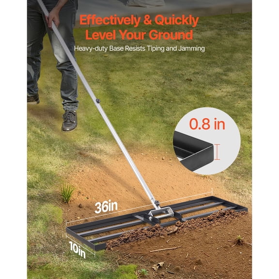 Lawn Leveling Rake,Lawn Leveler with 83.9 in Handle,36x10 in Ground Plate,Rust-Resistant Carbon Steel Soil Leveler,3 Heights Adjustable,Effort Saving Lawn Leveling Tool for Yard Golf Court
