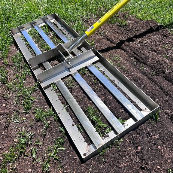 Lawn Leveling Rake | Levelawn Tool | Level Soil or Dirt Ground Surfaces Easily | 30” x 10” Ground Plate | 78” Extra Long Handle | Stainless Steel