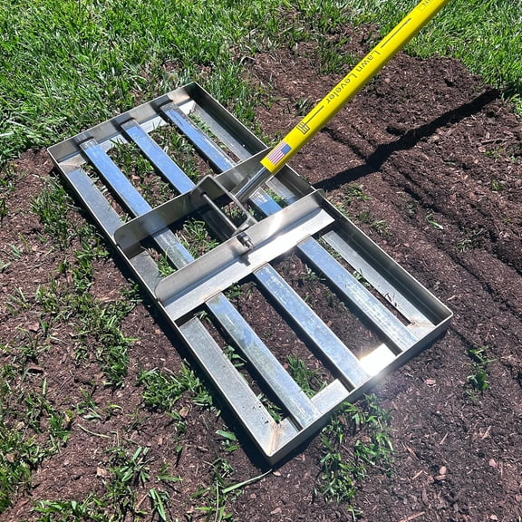 Lawn Leveling Rake   Stainless Steel Leveling Tool with  Handle |   Smooth & Level Soil, Sand or Grass |   Durable Leveling Tool for Lawn, Yard and Garden