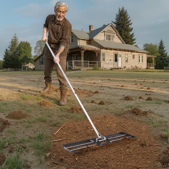 Lawn Leveling Rake with 83.9 in Handle, 36 X 10 in Ground Plate, Carbon Steel Soil Leveler, 3 Heights Adjustable