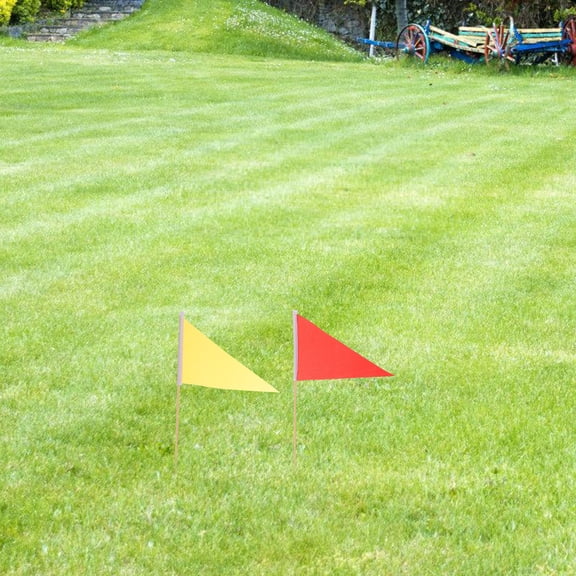 10-Pack Triangular Lawn Marking Flags with Wooden Poles for Garden, Sprinkler, Ground Benchmarking, Polyester Material