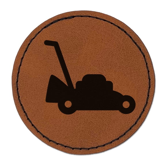 Lawn Mower 2.5" Faux Leather Round Engraved Iron-On Patch - Brown