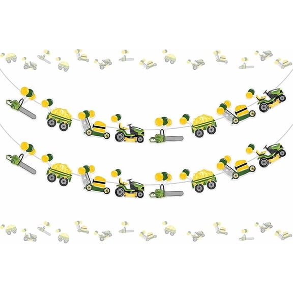 Lawn Mower Banner Garland Supplies - 2PCS Tractor Themed Decorations for Birthday Parties