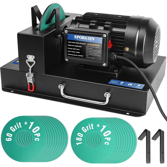 SporGain Lawn Mower Blade Sharpener, 500W Electric Sharpening Machine with 7 Inch Ceramic Wheel and Sandpapers