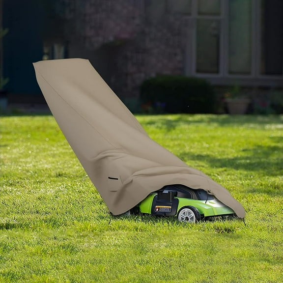 Lawn Mower Cover 12 Oz Waterproof - Customize Cover with Any Size - 100% Weather Resistant Grass Mower Cover with Air Pocket and Drawstring with Snug Fit (40" D x 20" W x 44" H, Beige)