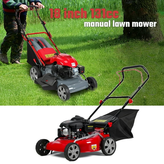 Lawn Mower Happydeer 131cc Gas Self-Propelled Lawn Mower, 3 in 1Rear Wheel Drive with 50L Grass Catcher Bag, 46cm Cutting Width, Big Wheels