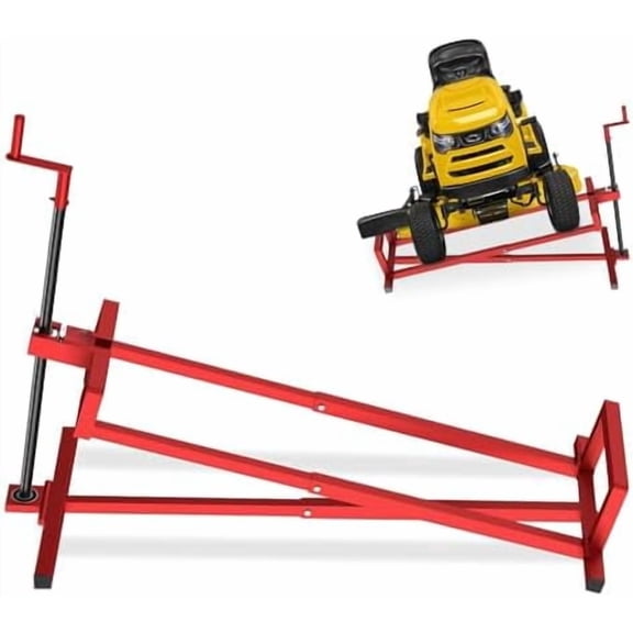 Lawn Mower Lift Jack, 880 lbs Capacity Lifting Jack for Garden Tractors, Riding Lawn Mower Maintenance Lift with Hand Crank and Power Extension Handle, Telescopic Maintenance Jack, Red